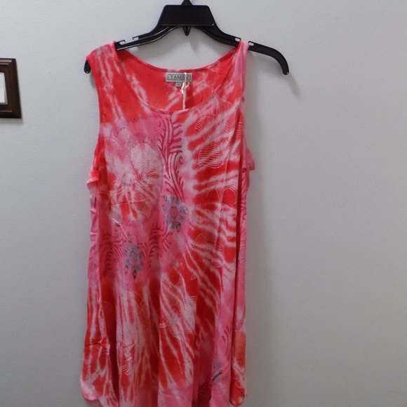 Tamsy Pink Floral Tie-Dye Umbrella Dress - One Size Missy - Picture 1 of 3